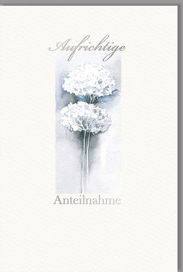 Kondolenzkarte Beileidskarte A4 Doppelkarte mit weißen Blumen und Schriftzug Aufrichtige Anteilnahme auf hochwertigem Papier mit Umschlag