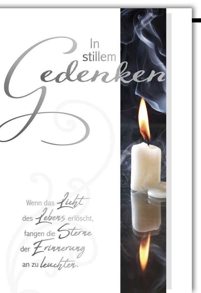 Kondolenzkarte Beileidskarte Trauerkarte In stillem Gedenken mit brennender Kerze und Spruch Wenn das Licht des Lebens erlischt fangen die Sterne der Erinnerung an zu leuchten mit Umschlag