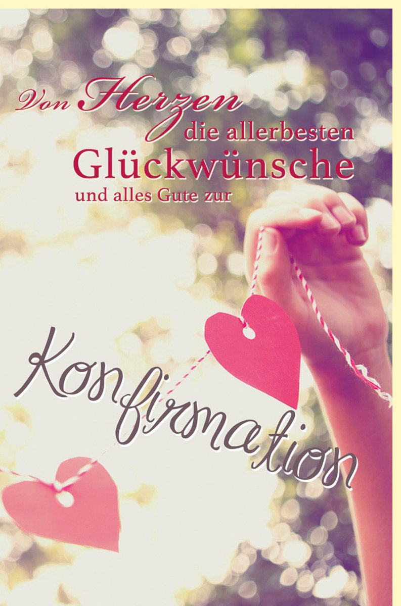 Konfirmations - Doppelkarte mit Herzen & Schnur Design - Rosa/Pink Glückwunschkarte für Jugendliche, Segen & Glaube Motiv, Christliche Feierlichkeit, Traditionelle Kirchen - Zeremonie, Herzliche Segenswünsche für Familie & Freunde