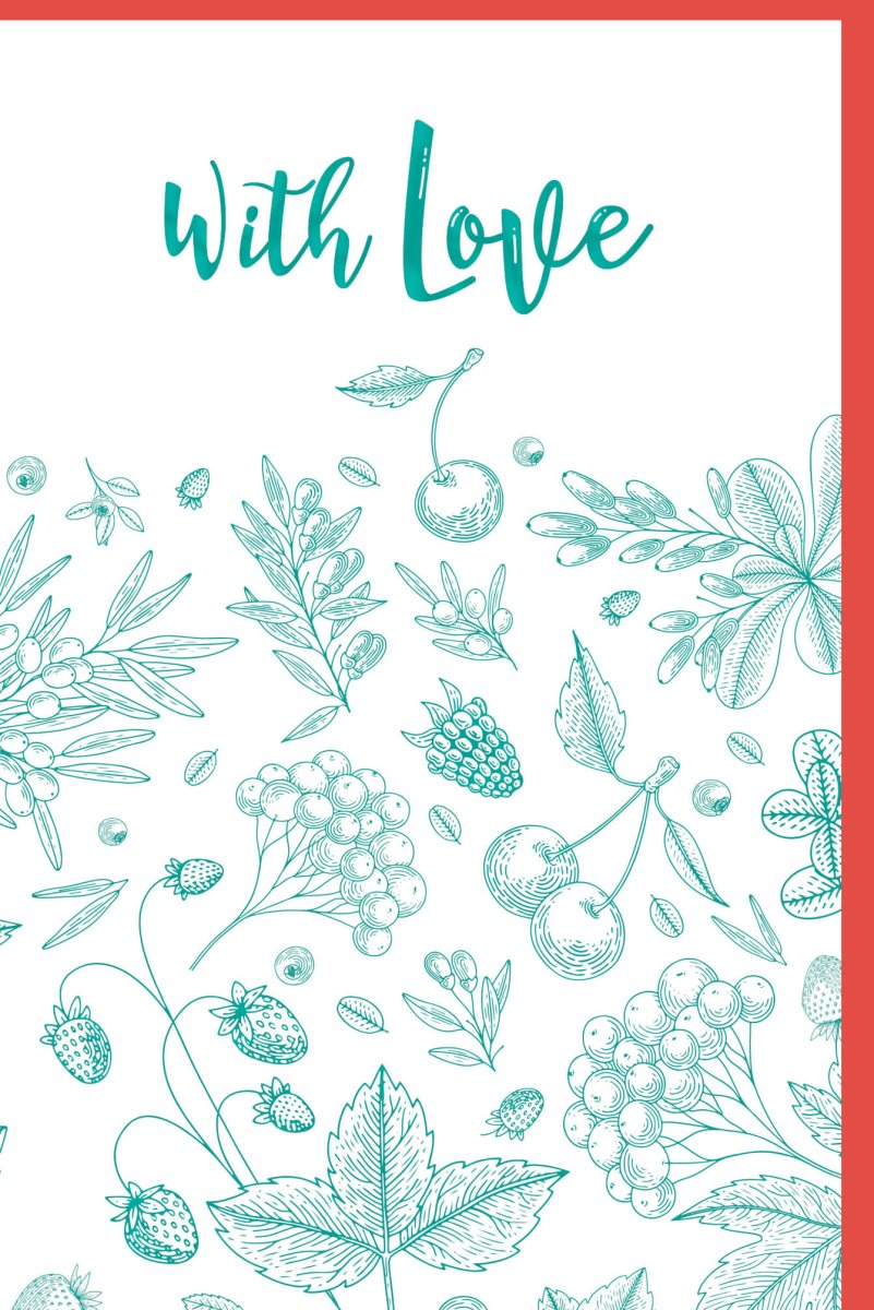 Liebesgruß Doppelkarte mit Blumen & Beeren Design, Naturillustration, Handgeschriebener Schriftzug für Feiern & Geschenke