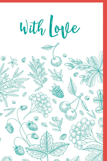 Liebesgruß Doppelkarte mit Blumen & Beeren Design, Naturillustration, Handgeschriebener Schriftzug für Feiern & Geschenke
