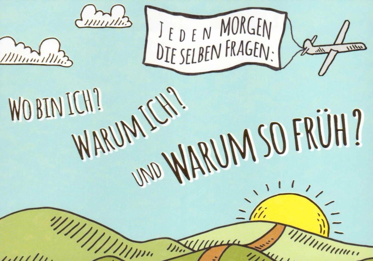 Lustige Postkarte mit Spruch für Morgenmuffel - 'Fragen Sie mich nicht vor der Sonne' - Witzige Karte zum Aufwachen, Humorvolles Geschenk für Spaß am Alltag & Morgendliche Routine