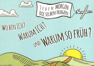 Lustige Postkarte mit Spruch für Morgenmuffel - 'Fragen Sie mich nicht vor der Sonne' - Witzige Karte zum Aufwachen, Humorvolles Geschenk für Spaß am Alltag & Morgendliche Routine