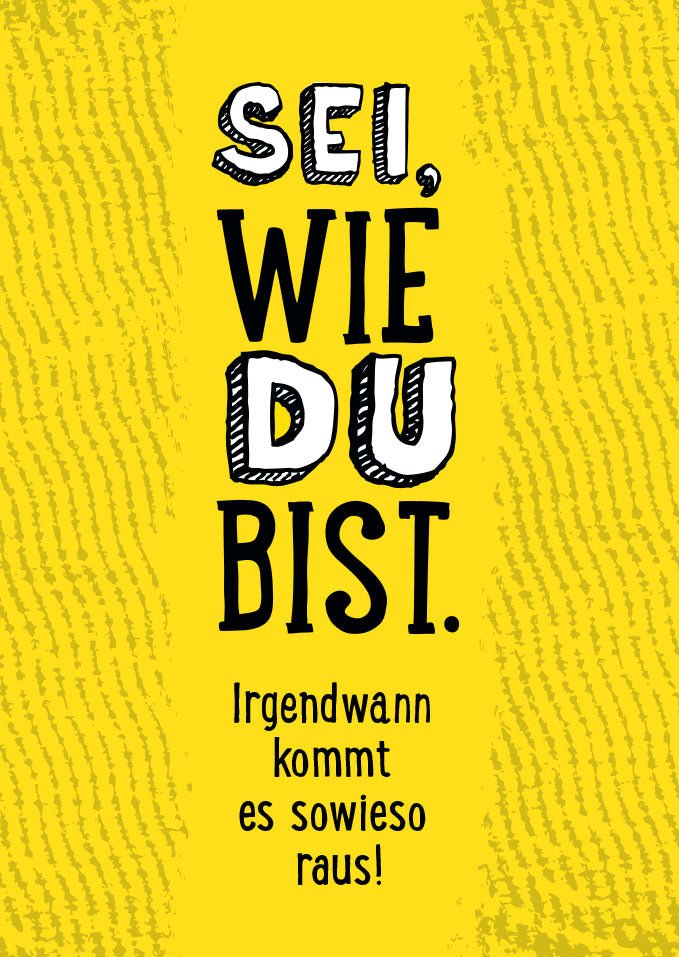 Motivations - Postkarte mit Spruch – Gelb & Schwarz, Inspirierende Lebensweisheit, Authentizität & Positivität, Typografie - Design für Selbstakzeptanz