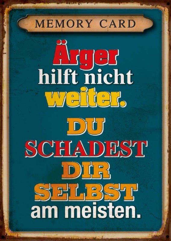 Motivations - Postkarte mit Weisheitsrat: Vintage Typografie, Sprüche gegen Ärger und Selbstschaden – Dekorative Geschenkidee