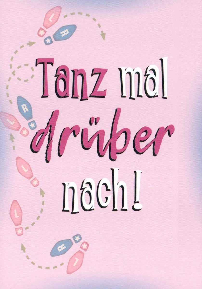 Motivations - Postkarte "Tanz des Lebens" - Inspirierende Sprüche, Schuhe & Fußabdrücke auf Pinkem Hintergrund, Farbenfrohe Grußkarte mit Textbotschaft, Modernes Design & Typografie für Freude & Spaß