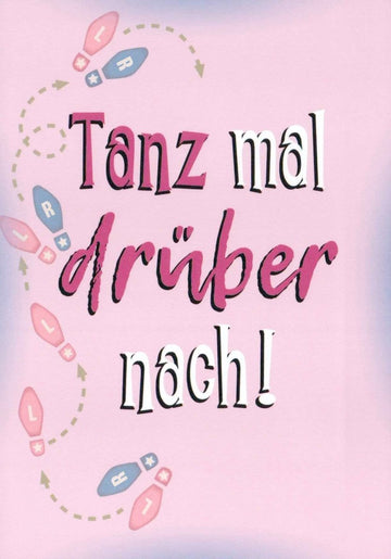 Motivations - Postkarte "Tanz des Lebens" - Inspirierende Sprüche, Schuhe & Fußabdrücke auf Pinkem Hintergrund, Farbenfrohe Grußkarte mit Textbotschaft, Modernes Design & Typografie für Freude & Spaß