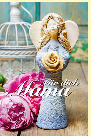 Muttertags - Doppelkarte mit Engel Figur & Rosa Pfingstrosen - Liebevolle Botschaft & Dekoration, Erinnerungsgeschenk "Für Dich Mama" mit Zuneigung & Dankbarkeit