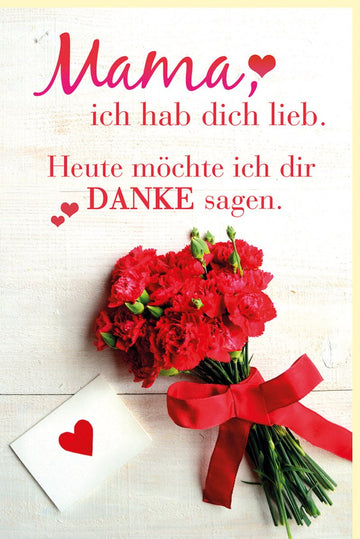 Muttertags - Doppelkarte mit Herz & Blumenstrauß Design: Liebevolle Grußkarte für Mama, Ausdruck von Dankbarkeit und Zuneigung, Perfektes Geschenk von Töchtern an Mütter, Rote Herzen & Blumen Motiv