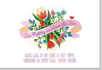 Muttertags - Doppelkarte mit Herzen & Blumenstrauß Design - Liebevolle Grußkarte für die Beste Mama, Ausdruck von Dankbarkeit und Wertschätzung, Rosa Familienkarte für Frauen und Kinder
