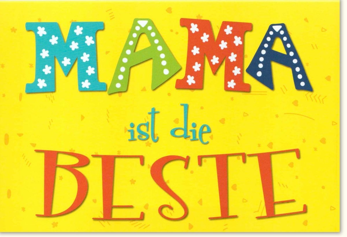 Muttertagskarte "Liebe Mama" - Beste Dankbarkeit & Herzlichkeit, Gelb Bunte Grußkarte mit Schriftzug, Feier der Mutterliebe und Wertschätzung, Festliche Muttertagsgrüße Celebration Danke Karte