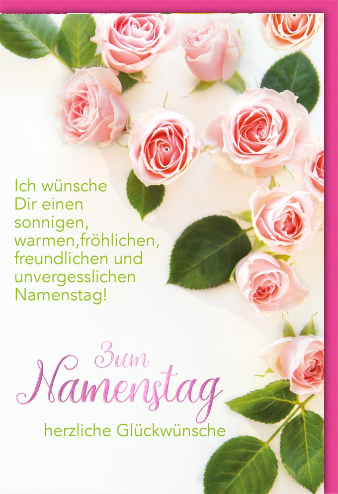 Namenstag Glückwunschkarte mit Rosenmotiv - Herzliche & Warme Wünsche, Freundlich und Fröhlich Gestaltet, Doppelkarte