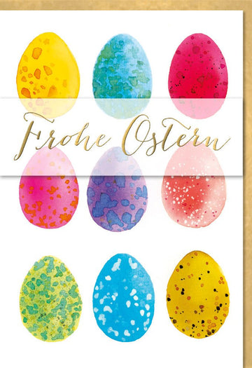 Oster - Doppelkarte mit Aquarell - Ostereiern – Frühlingsfarbene Grußkarte für Festliche Ostergrüße & Frohes Osterfest