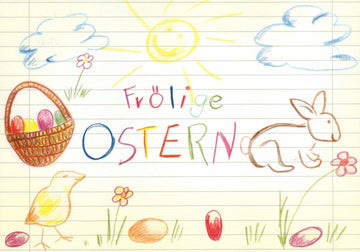Osterkarte Hase Korb gemalt: Frölige OSTERN
