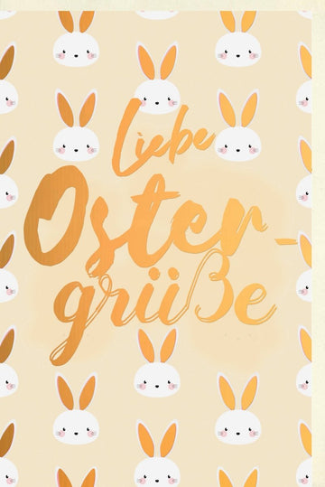 Osterkarten - Doppelkarte mit Hasenmuster: Frühlingsgrüße & Frohe Ostern, Festliches Gelb - Pastell Kartendesign, Osterhasen Illustration