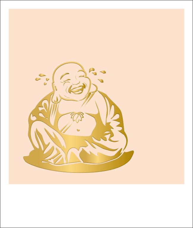 Postkarte Blanko lachender Buddha, Goldfolie