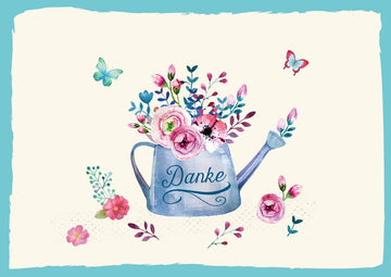 Postkarte Danksagungskarten Blumen Gießkanne Schmetterlinge für Dankesbotschaften an Freunde Familie Kollegen Verspieltes Design mit Blumenstrauß und bunten Schmetterlingen