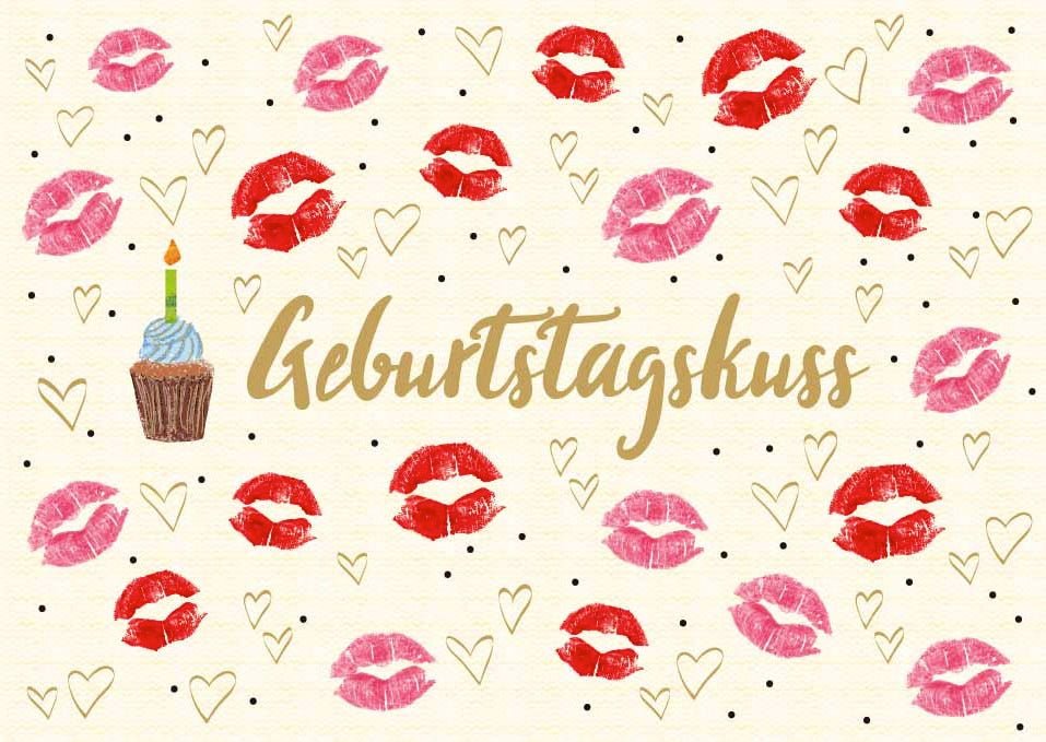 Postkarte Geburtstagspostkarte Geburtstagskuss Kussmund