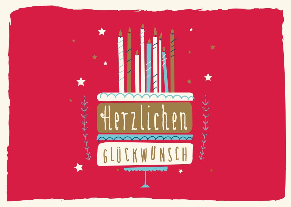 Postkarte Geburtstagspostkarten Bunte Karte mit Kerzen und Herzlichen Glückwunsch Schriftzug Ideal für Geburtstagskinder Fröhliches Design mit Sternen und Blumenmuster