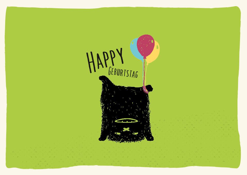 Postkarte Geburtstagspostkarten Lustige Geburtstagskarte mit niedlichem schwarzen Bären der auf dem Kopf steht und bunten Luftballons Perfekt für Kinder und Tierliebhaber