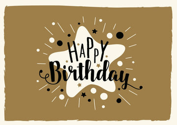 Postkarte Geburtstagspostkarten stilvolle Karte mit Happy Birthday Schriftzug auf braunem Hintergrund ideal für Erwachsene und Jugendliche mit Sternen und Punkten verziert