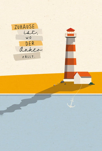 Postkarte Lebensweisheit Zuhause Anker Leuchtturm, Zuckerrohrpapier