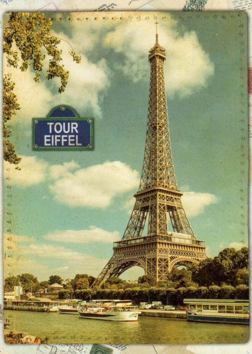 Postkarte Retromotiv Ansichtskarte Souvenirs der Paris - Tour Eiffel