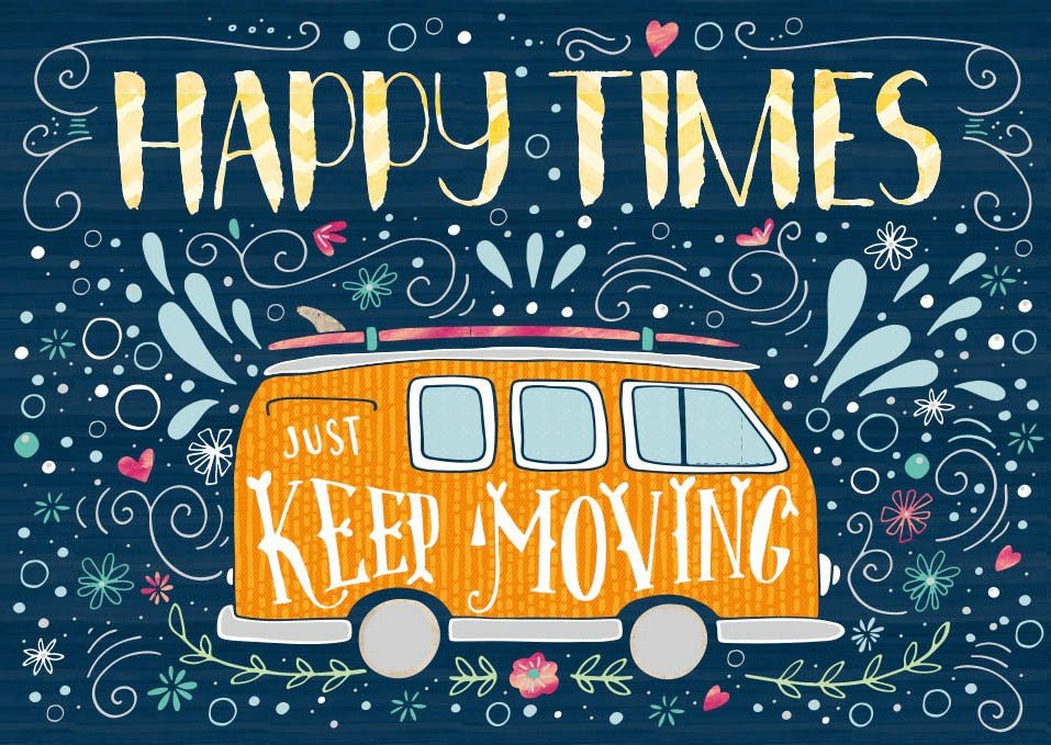 Postkarte Spruch Englisch Happy Times Bulli