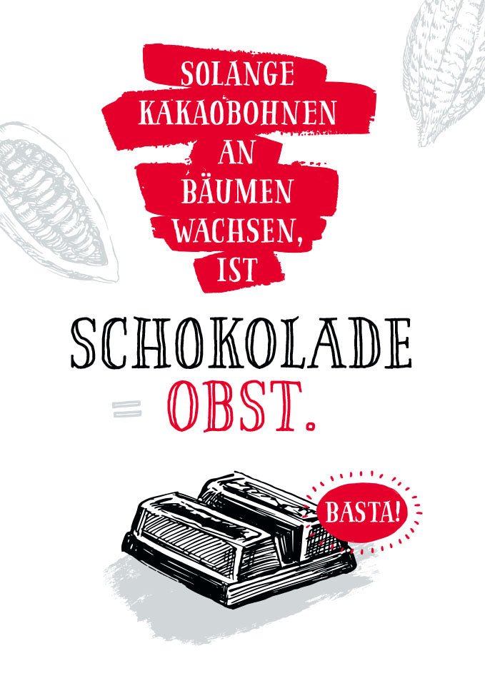 Postkarte Spruch Schokolade für mich Obst