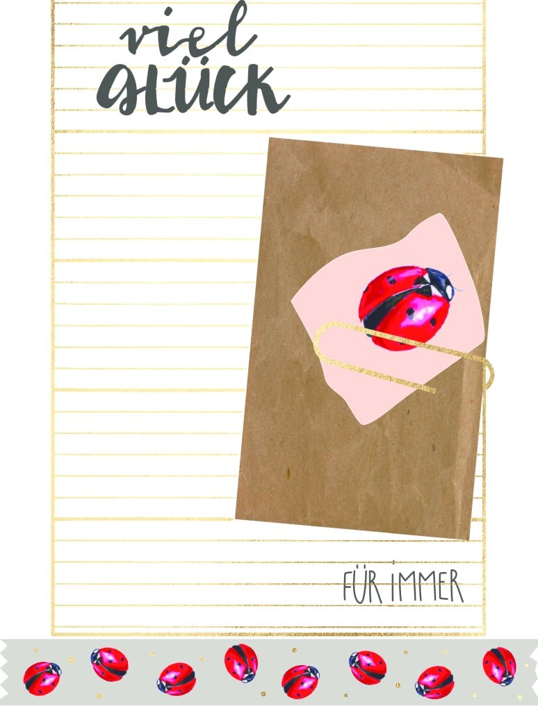 Postkarte Spruch Viel Glück für immer - Marienkäfer