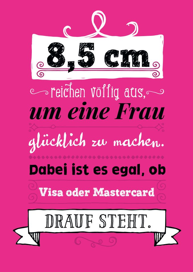 Postkarte witzig 8,5 cm reichen völlig aus um Frau glücklich zu machen
