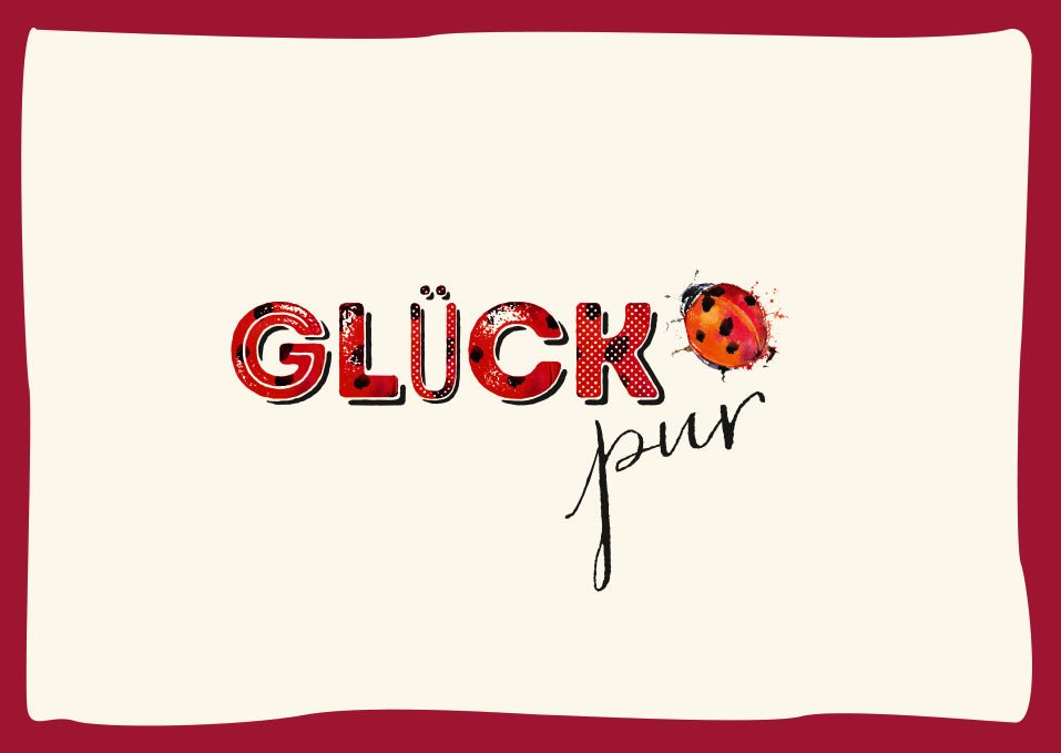 Postkarten Sprüche Glück pur Karte mit rotem Rand und Marienkäfer Motiv ideal für Freunde Familie oder Kollegen als Glückwunschkarte oder positive Botschaft zum Verschenken