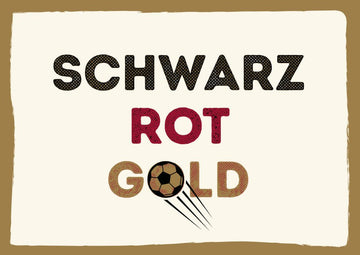 Postkarten Sprüche Schwarz Rot Gold Fußball Fans Geschenkidee für Sportbegeisterte und Patriotinnen mit dynamischem Fußballmotiv in den Farben Schwarz Rot Gold ideal für Deutschland Liebhaber