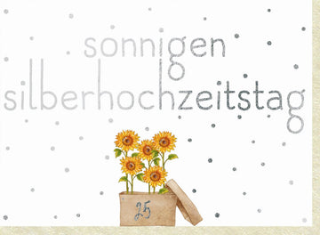 Silberhochzeit Glückwunschkarte - Elegante Doppelkarte zum 25. Jubiläum, Schlichtes Sonnenblumen - Design, Festliche Karte für Paare, Liebe und Feier, Perfekt um ein Vierteljahrhundert Ehe zu Beglückwünschen