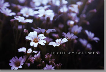 Trauerkarte Beileid Anteilnahme - Pietätvolle Doppelkarte mit stilvoller Blumenwiese für stilvolles Gedenken und Abschied, Dunkle Lila - Weiß Töne, Für Erwachsene und Senioren, Mitgefühl in Traurigkeit, Angehörige Freunde