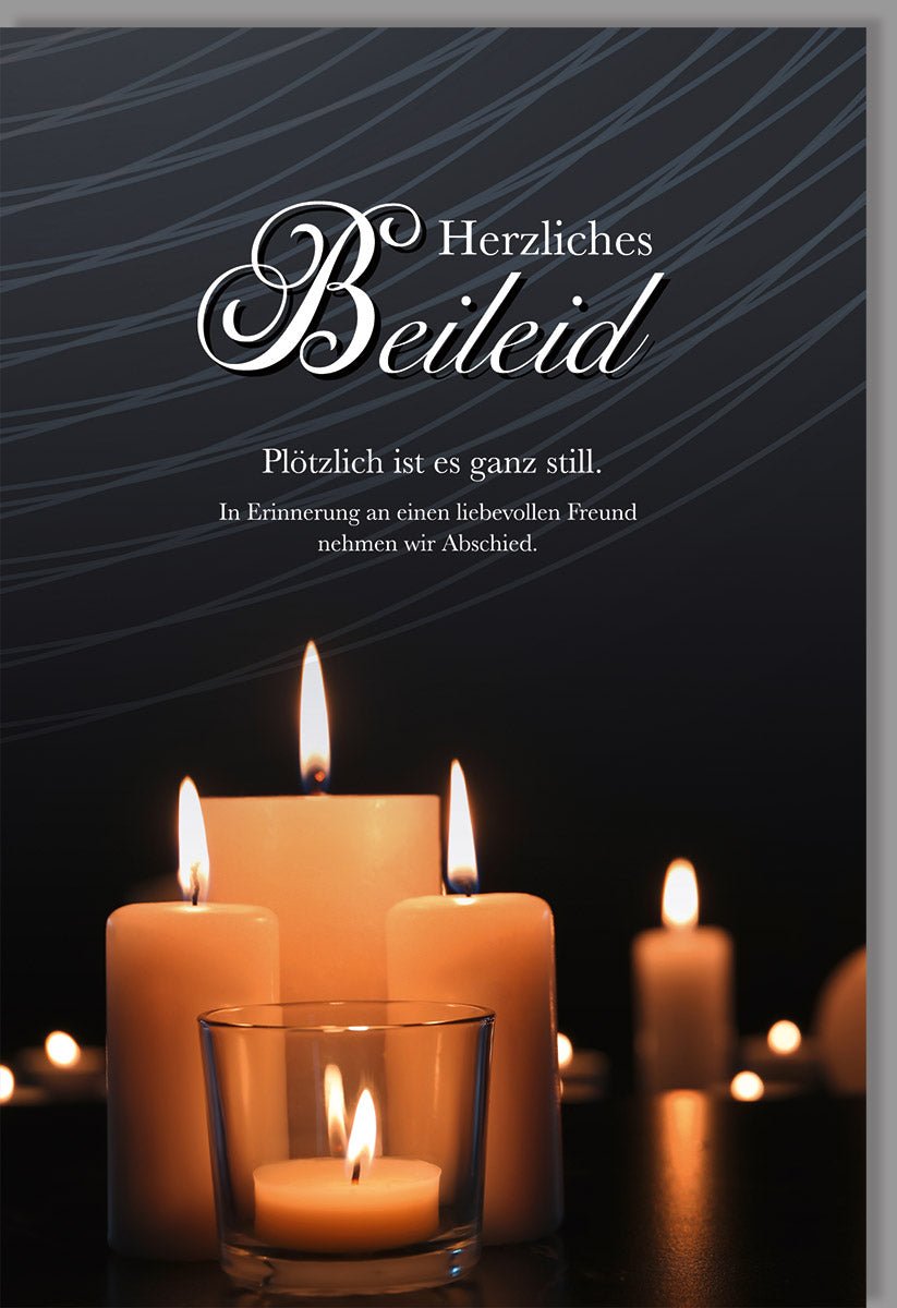 Trauerkarte Beileid & Anteilnahme - Stilvolle Doppelkarte mit Kerzenmotiv, Elegante Schlichtheit in Schwarz - Weiß - Gold, Warme Worte des Trostes und der Erinnerung für Angehörige und Freunde