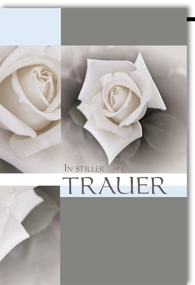 Trauerkarte Beileid Kondolenz - Elegante Rose in Schwarz - Weiß, Stilvolle Quadratische Doppelkarte für Abschied und Gedenken