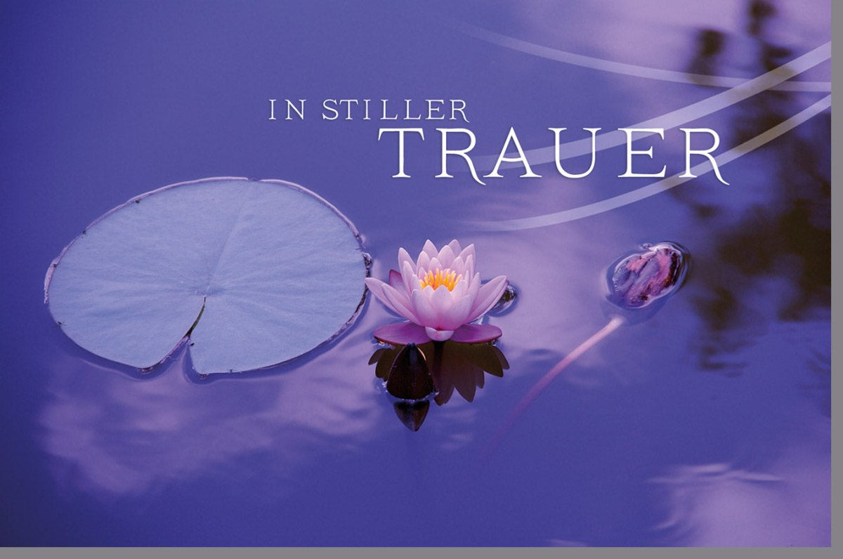 Trauerkarte Beileid & Kondolenz - Stilvolle Doppelkarte mit Seerose & Wasserblatt, Beruhigendes Lila Design für Hinterbliebenen, Angehörige - Friedvolles Abschiednehmen und Gedenken, Ausdruck von Anteilnahme und Mitgefühl