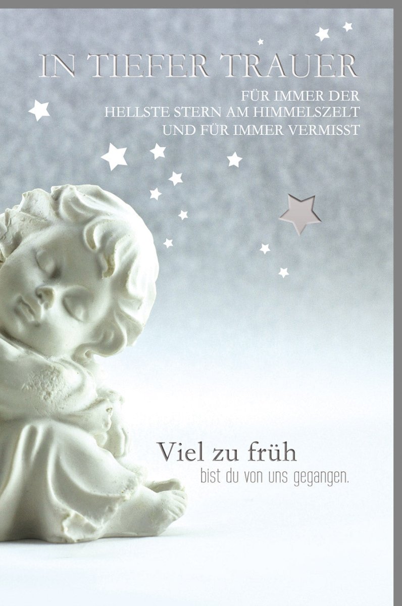 Trauerkarte Beileid mit Engel & Sterne Motiv - Hochwertige Doppelkarte aus Naturkarton mit Silberfolie, Stille Gedenken Himmelsszene, Anteilnahme Abschiedskarte für Trost & Kondolenz