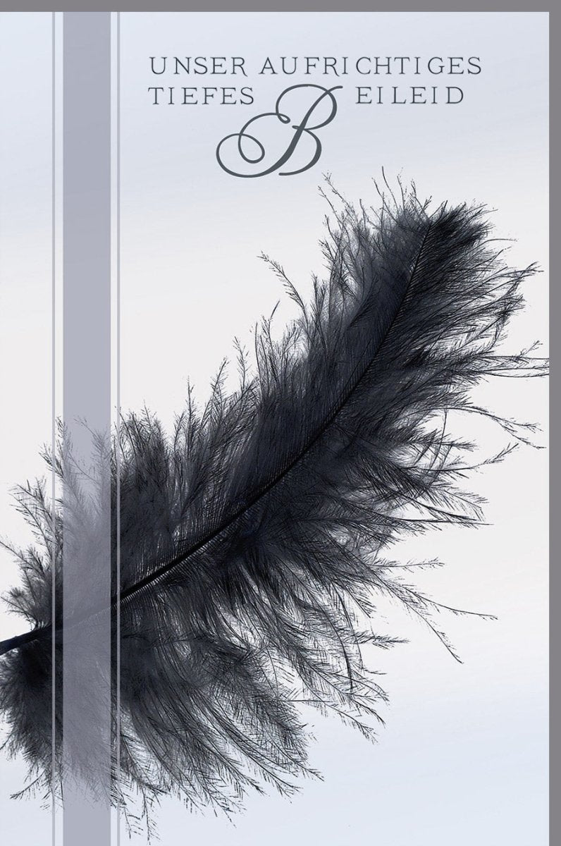 Trauerkarte Beileid mit Feder - Design - Einfühlsame Anteilnahme & stilvoller Abschied in Schwarz - Weiß, Pietätvolle Kondolenz Doppelkarte zum Gedenken