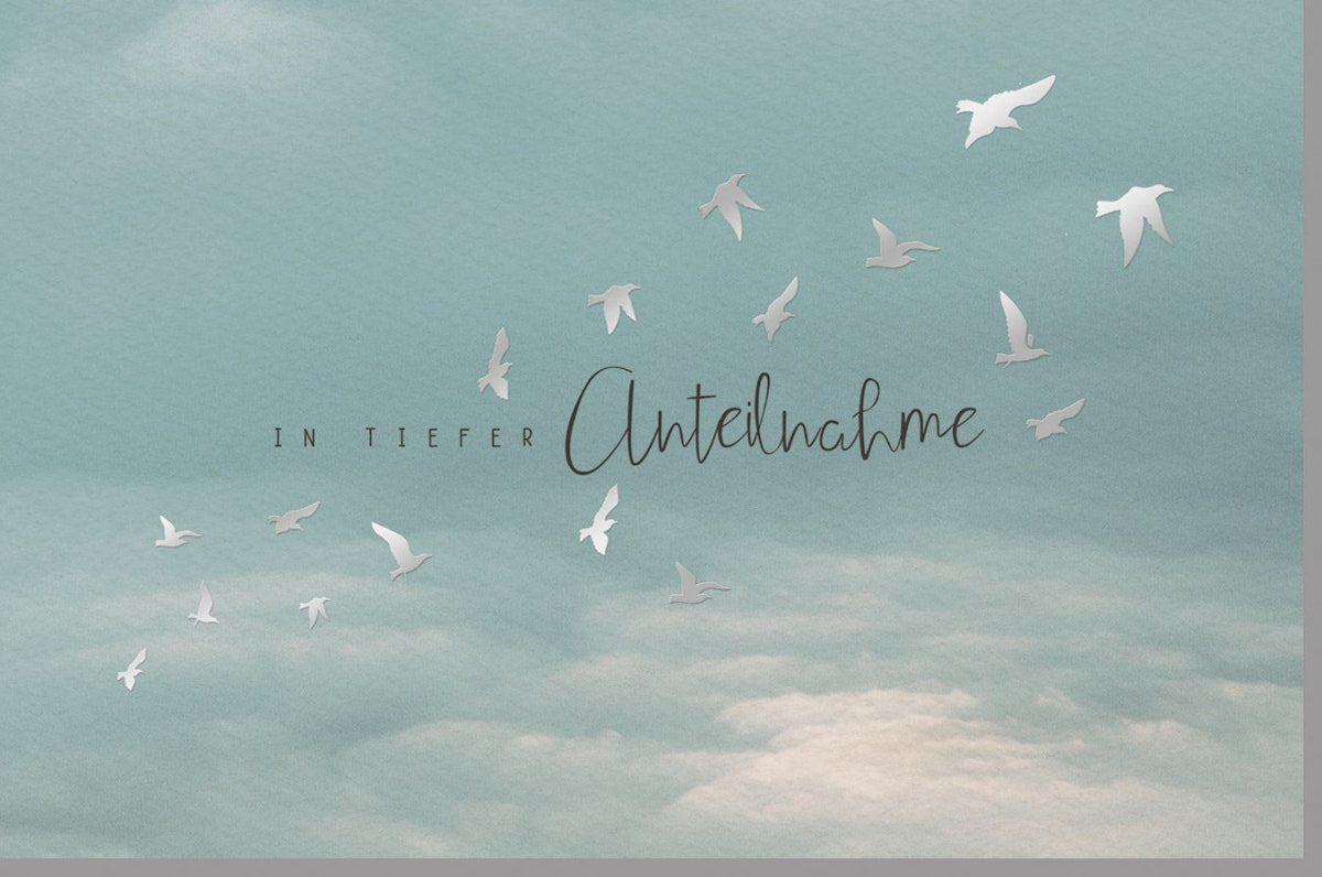Trauerkarte Beileid mit Himmelsmotiv - Anteilnahme Doppelkarte, Vögel & Spruch, Kondolenz Mitgefühl Abschied Gedenken, Friedvoller Trost für Angehörige und Freunde in Pastell Blau Grün