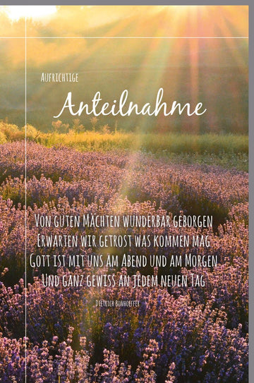 Trauerkarte Beileid mit Naturmotiv - Sonnenuntergang auf der Wiese, Trost & Hoffnung, Dietrich Bonhoeffer Spruch, Anteilnahme und Licht in Zeiten des Abschieds
