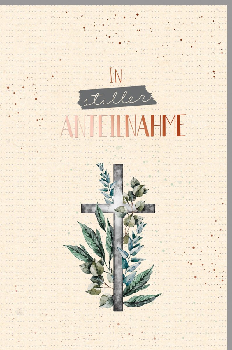 Trauerkarte / Beileidskarte "Anteilnahme" - Umweltfreundliche Kondolenzkarte aus Zuckerrohrpapier, Kreuz & Blumen Design mit einfühlsamem Spruch, Nachhaltig von Skorpion Green Line in Beige für Angehörige und Freunde