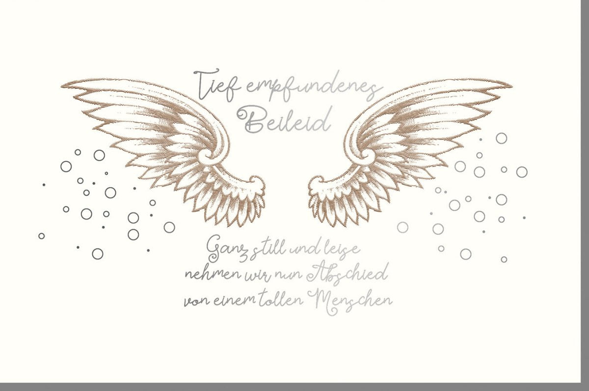 Trauerkarte Beileidskarte - Edle Kondolenzkarte mit Flügel - Motiv, Naturkarton, Silberfolie & Blindprägung, Stilvolles Design für stilvollen Abschied