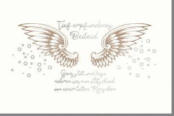 Trauerkarte Beileidskarte - Edle Kondolenzkarte mit Flügel - Motiv, Naturkarton, Silberfolie & Blindprägung, Stilvolles Design für stilvollen Abschied
