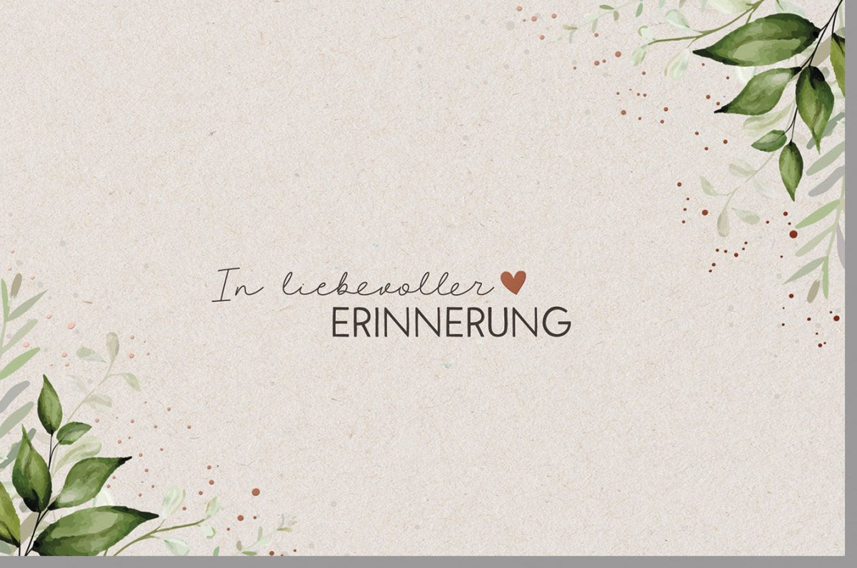 Trauerkarte / Beileidskarte mit Metallicfolie und stilvollem Spruch - Elegante Erinnerungskarte in Grün & Beige für Anteilnahme und Kondolenz, Pflanzliches Design - Für Angehörige und Freunde