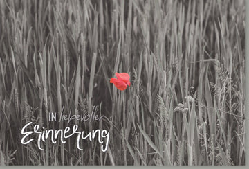 Trauerkarte Beileidskarte mit Mohnblume - Stilvolle Gedenkkarte für Abschied & Verlust, Pietätvolle Kondolenz, Schwarzweiß mit Roter Blüte