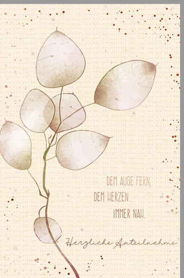 Trauerkarte Doppelkarte für Beileid & Anteilnahme - Umweltfreundliches Zuckerrohrpapier mit Naturmotiv, stilvollem Ast & Trostspruch, Nachhaltige Green Line, Pietätvoll für Familie & Freunde in Trauerfällen - Skorpion Design, Beige