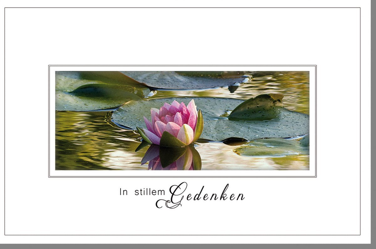 Trauerkarte Doppelkarte mit Seerosen - Motiv - Stilvolle Beileidskarte mit Stanzteil, Naturmotiv für Anteilnahme und Gedenken bei Trauerfall und Beerdigung
