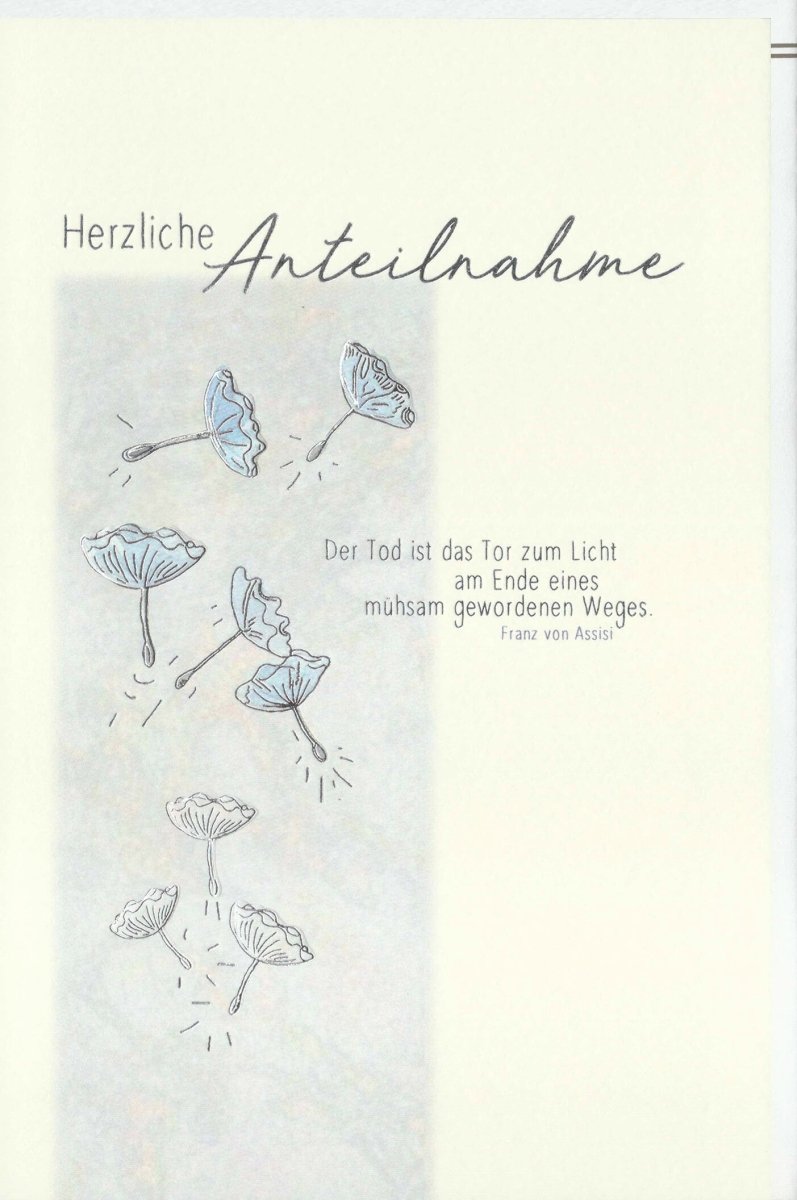 Trauerkarte Doppelkarte mit Skorpion Motiv - Beileidskarte für Anteilnahme und Trost, Licht & Hoffnung Zitat von Franz von Assisi